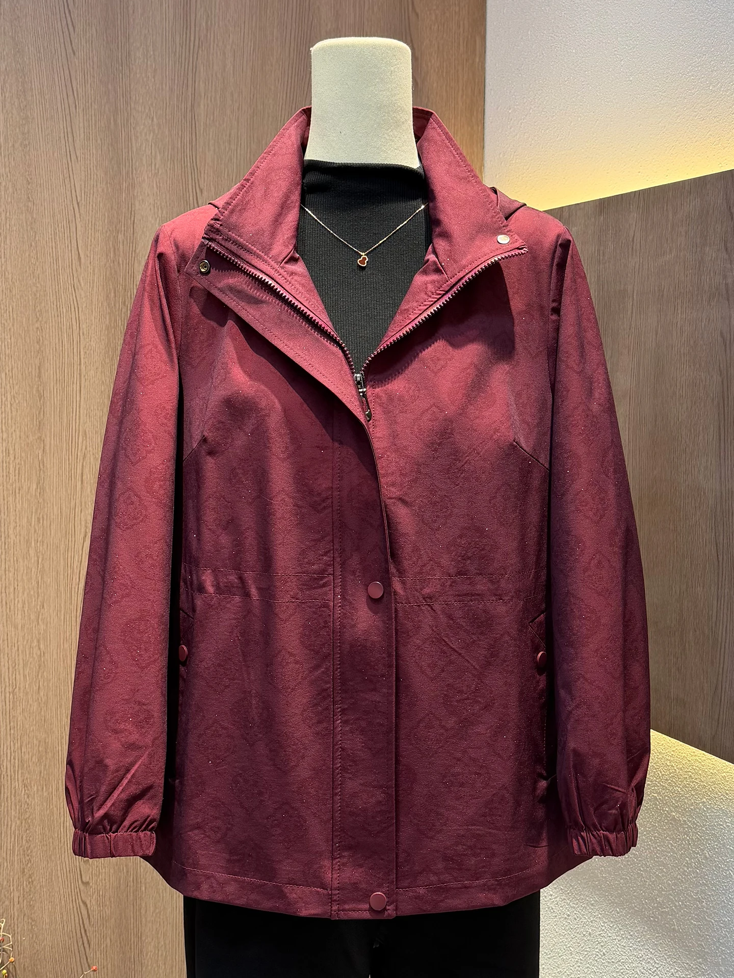 

Faionable Printed Hooded Coat for Middle-Aged Women Loose plus Size Mommy Sle Spring Autumn Outerwear Ladies Jaet