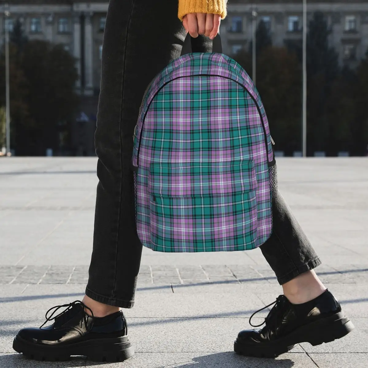 Purple Scottish Tartan Plaid Backpack Student BookBag Boys Girls School Bag Computer Shoulder Bags