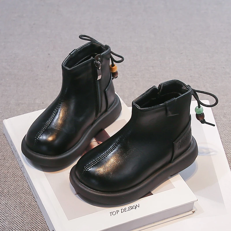 Kinder-Kurzstiefel mit süßen Schleifen hinten, Mädchen-Lederstiefel mit seitlichem Reißverschluss, 2026 Herbst Neuheit, Kinder-Knöchelstiefel mit runden Zehen, rutschfest – Detail 6
