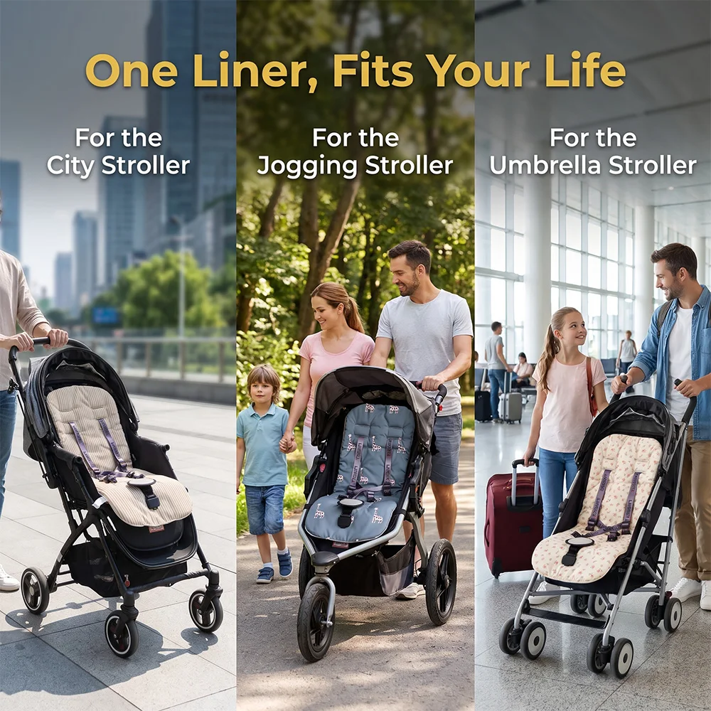 Mittelstarke, Ganzjahres-Kinderwagenpolsterung, weiches Sitzkissen für Kinderwagen mit Giraffenmuster, wendbar und universell einsetzbar, geeignet für die meisten Kinderwagen. – Detail 6