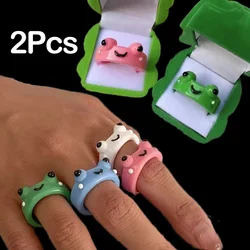 2pcs Cute Frog Rings Colorful Polymer Resin Acrylic Finger Rings Women Girls Friendship Couple Rings Lovely Animal Jewelry Gifts