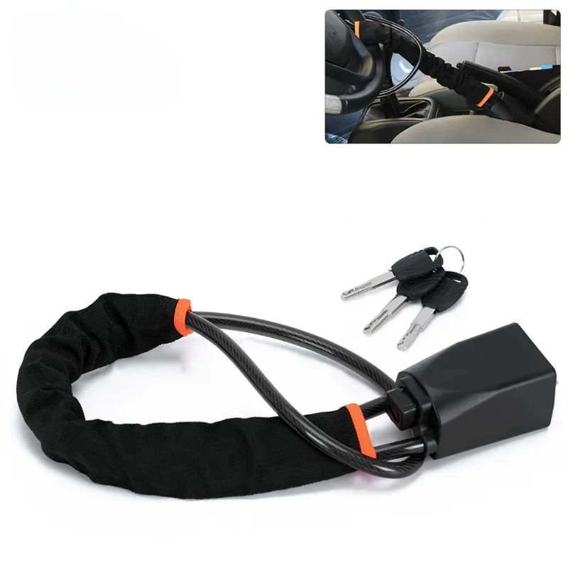 Car Steering Wheel Steel Lock Seat Belt Anti-theft Lock with 2 Keys Anti-theft Device Easy Installation Fits Most Cars SUV