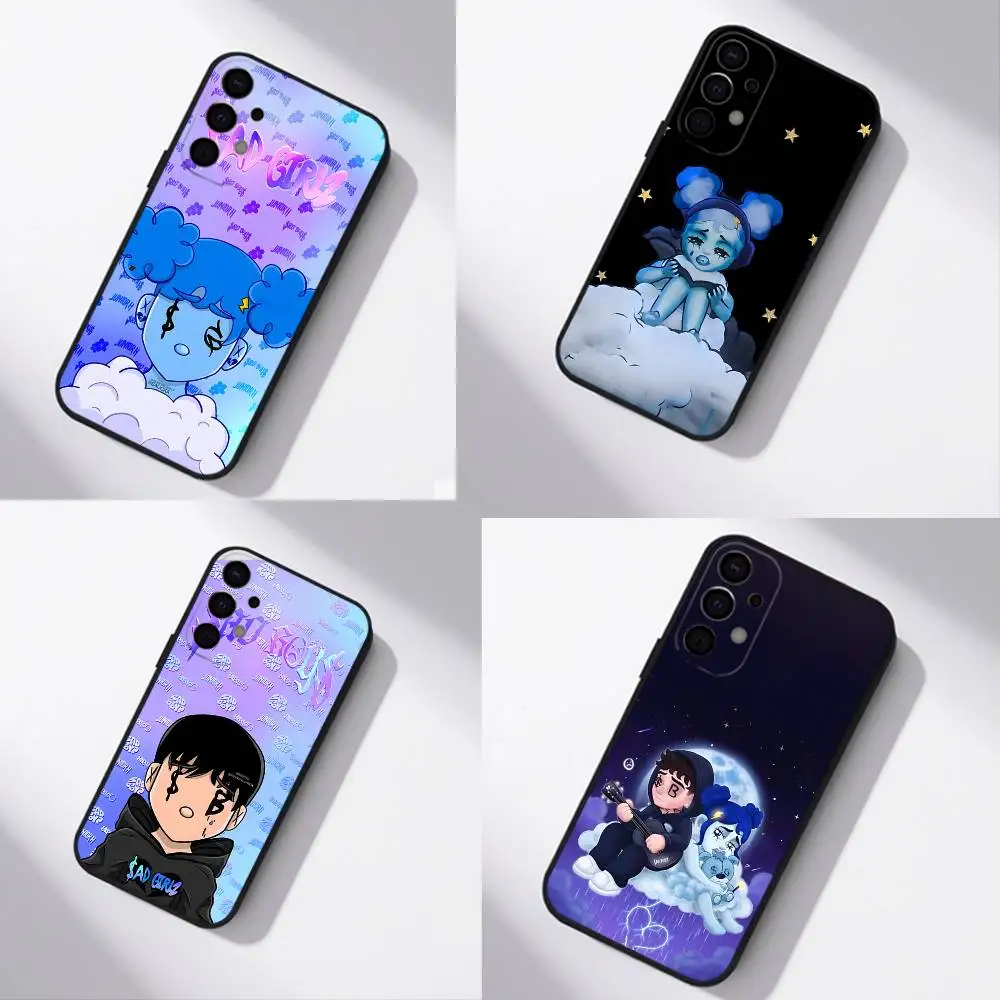 J-Junior H Sad Girl غطاء هاتف أسود لهاتف سامسونج S25، S24، S21، S22، S23، S30، Ultra، S20، Plus، Fe، Lite، 5G #1