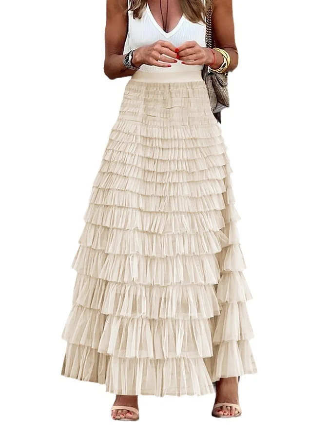 

High Waist Pure Color Me Cake Skirt Street Sle European And American Loose Fit mid Length Summer Faion Women's Skirt