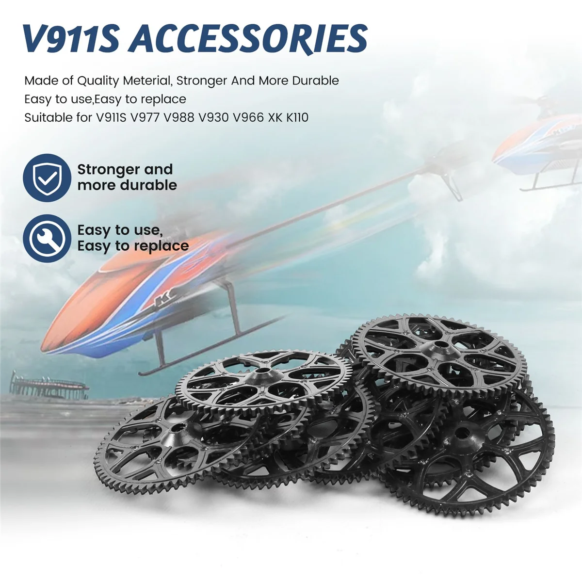 ABLJ10Pcs Main Gear for WLtoys V911S V977 V988 V930 V966 XK K110 RC Helicopter Airplane Drone Spare Parts Accessories