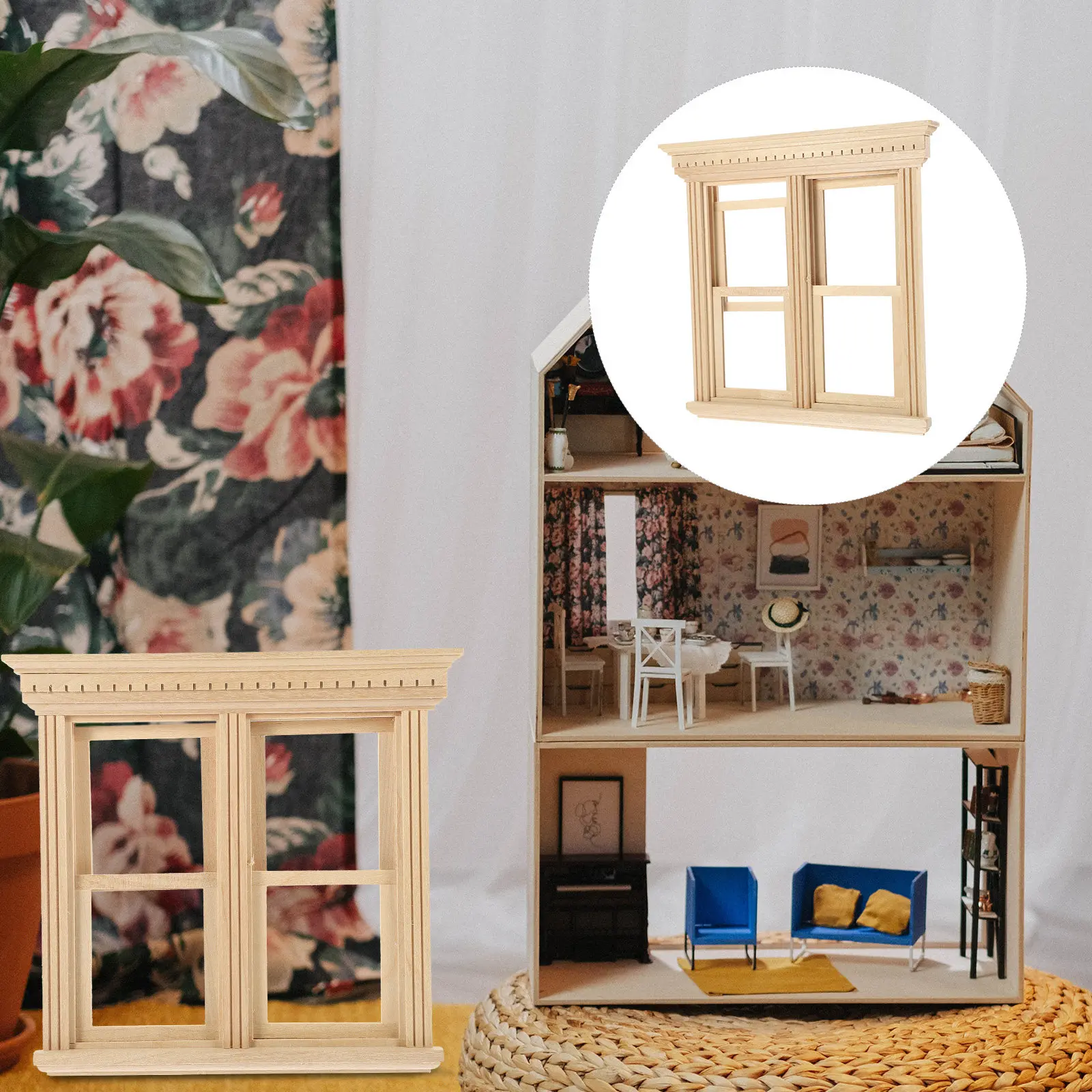

Mini Wooden Window Frame Exquisite Workmanship Mini House Furniture Decoration Opening Closing Simulation Window Accessories