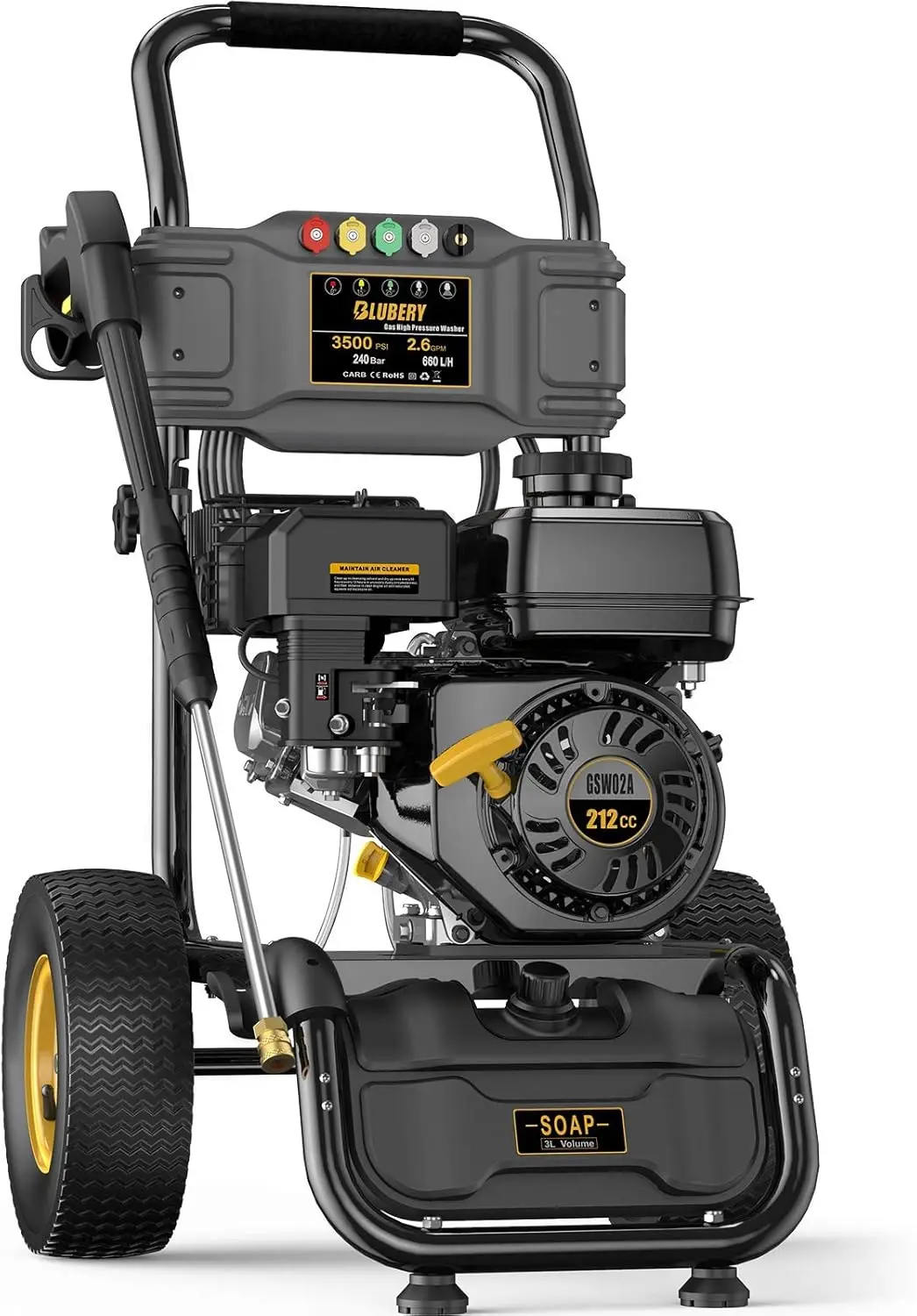 

3500PSI Gas Pressure Washer, 2.6GPM 212CC Heavy Power Washer, 30Ft High Pressure Hose&Soap Tank, 5 Adjustable Nozzles,Max