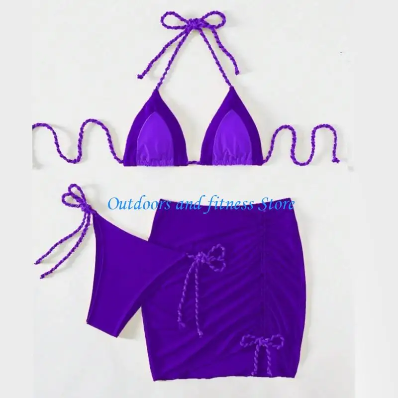 

H053 Three Pieces Split Swimsuits for Women Lace Up Bathing Suit Halter Bikinis Set
