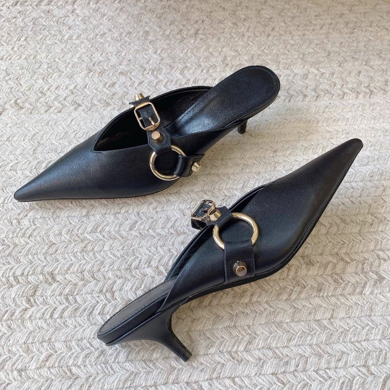 Women Bags And Shoes - Mules Femininos com Fivela de Rebite