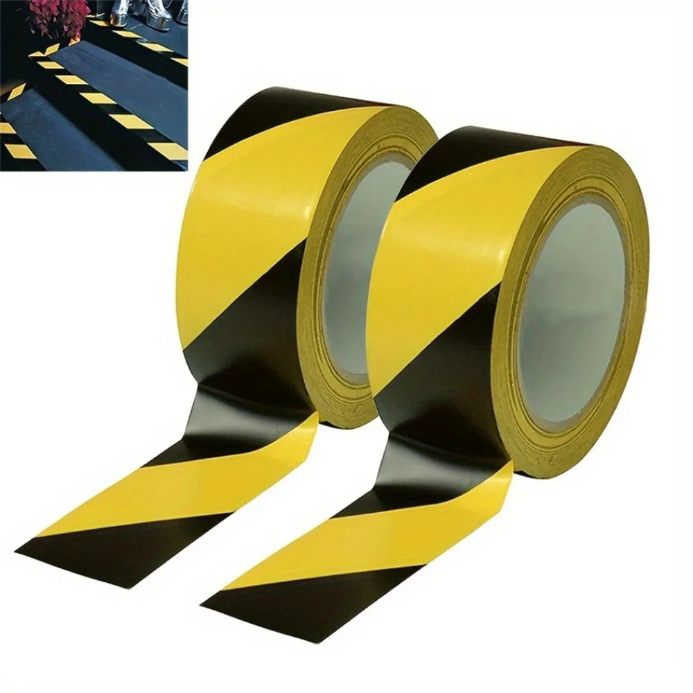 2pcs Safety Tape - Durable Black & Yellow Hazard Warning Stripe for Spooky Decor on Walls, Floors, Pipes & More