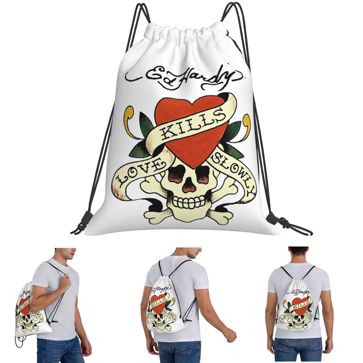 

Ed Hardy Love Kills Slowly Backpacks Fashion Drawstring Bags Shoes Bag Book Bags for Man Woman Students