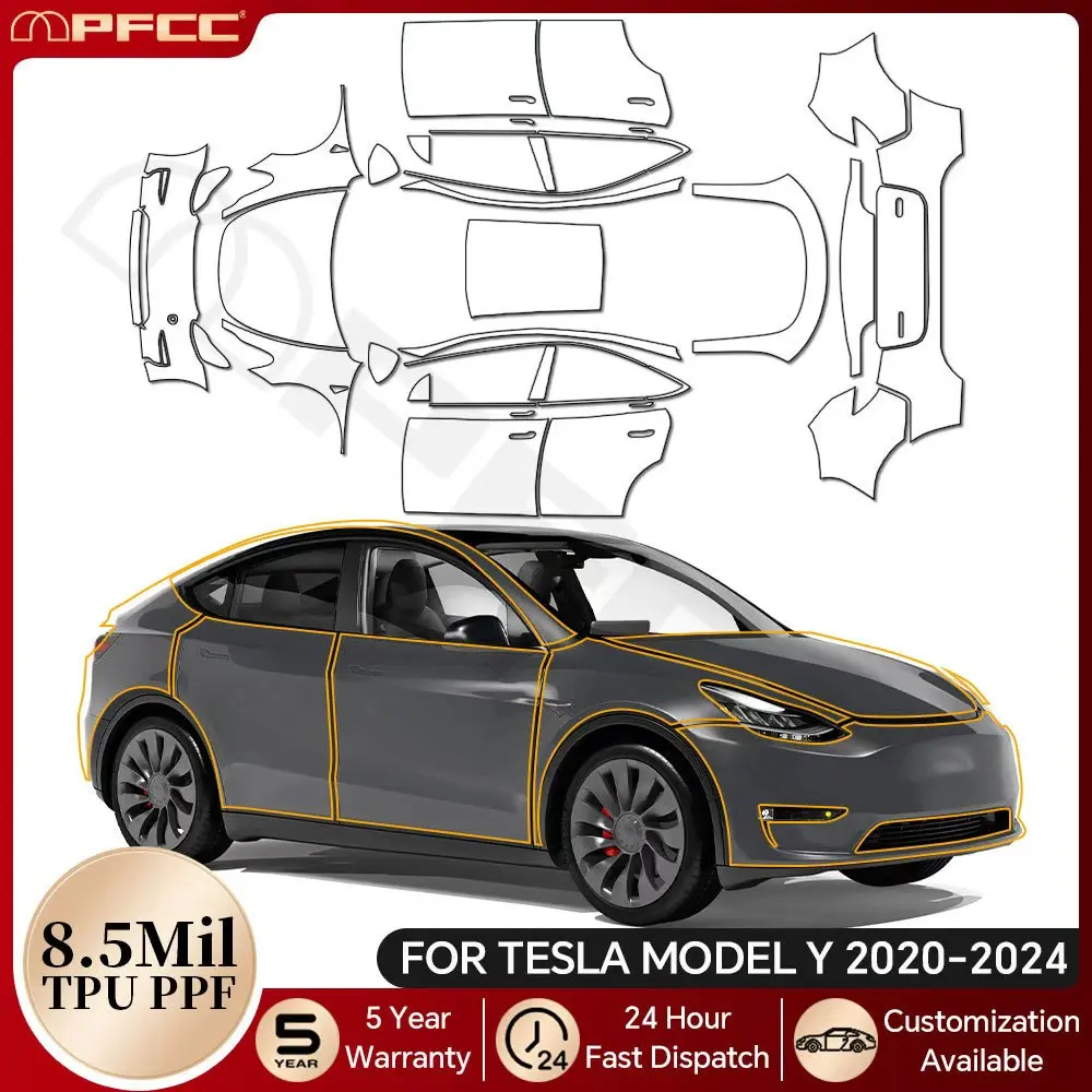 

For Tesla Model Y 2020-2024 TPU Paint Protection Film Anti-Scratch Pre-cut PPF Car Body Clear Bra Resistant Kit Car Accessories