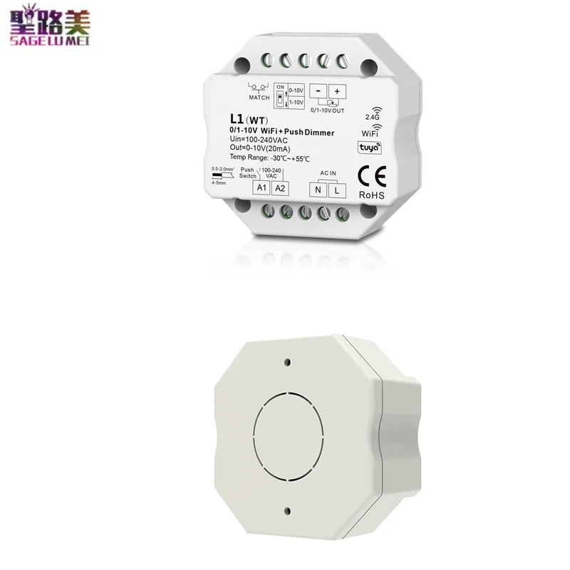 L1(WT)WiFi / L1(WZ)ZigBee Tuya 2.4G RF Wireless Led Dimmer DIP Switch Push Dim 1CH Input AC100-240V Output 0/1-10V Dimming