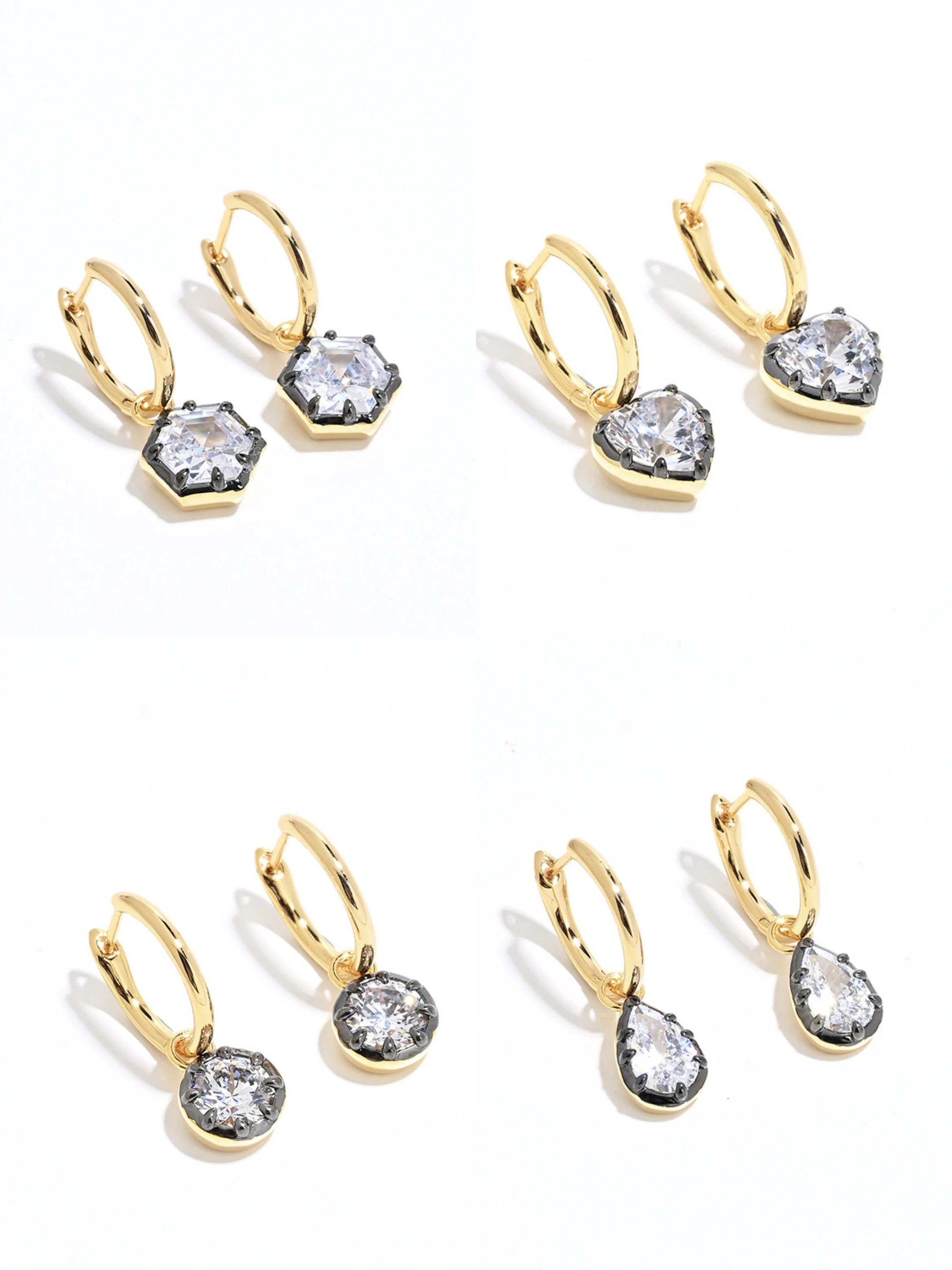 

Goldenway Customized 925 Silver High Carbon Diamond Heart/Emerald/Hexagon/Cross/Teardrop Ear Drop Dangles 1Carat Buckle Earring