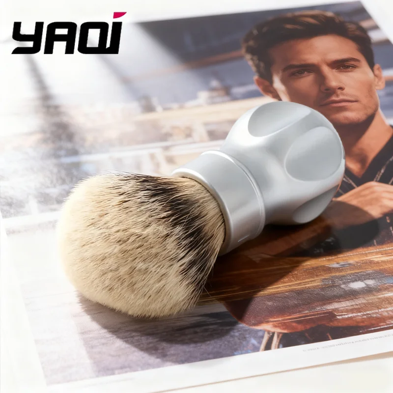yaqi-gemini-24mm-mango-de-metal-cromado-mate-cepillo-de-afeitar-de-pelo-de-tejon-plateado-para-hombres-157g-de-secado-rapido-ideal-para-el-hogar-y-los-viajes