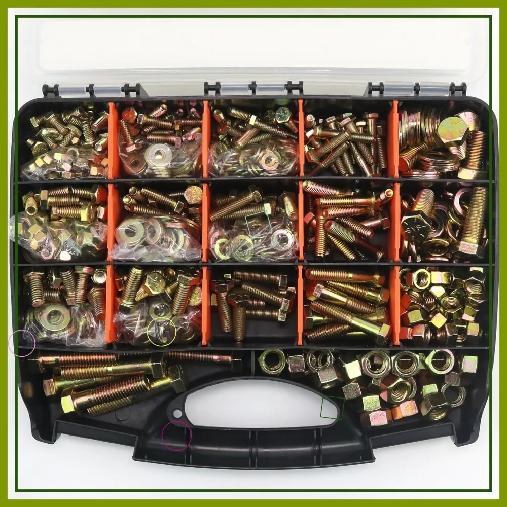 

924Pcs Grade 8 Bolts and Nuts Assortment, 1/4-20 to 1/2-13, Heavy Duty Hex SAE Set with Washers, Carbon Steel Hardware Kit