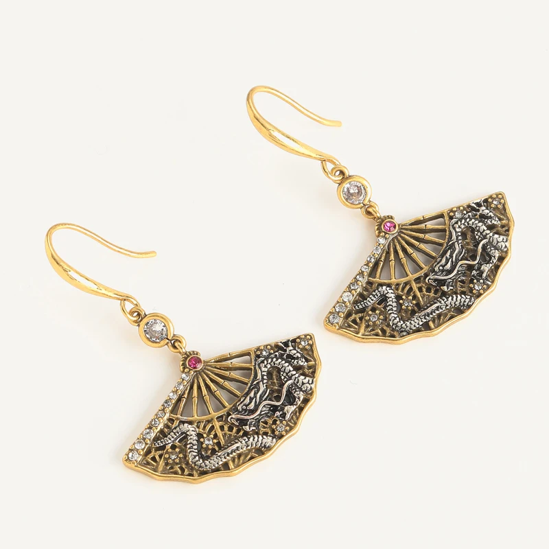 

Vintage Chinese Style Dragon Fan Drop Earrings Luxury Designer For Woman Gold Color Retro Antique Gift New In 2025 Trends