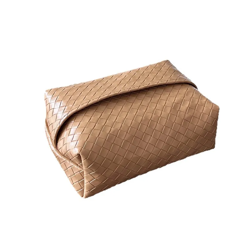 High-end Woven Embossed Leather Tissue Box, Luxury Minimalist Open-style Paper Box for Home, Desktop and Car Use