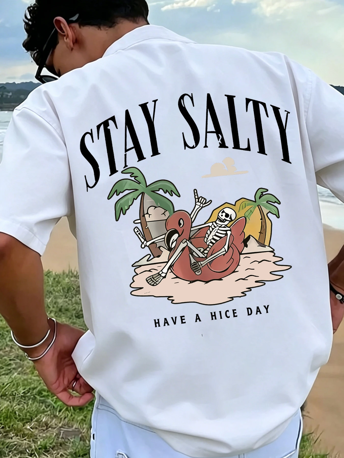 Men's Summer West Coast-Style Tropical Beach Print T-Shirt: American Retro Streetwear Casual Crew Neck Top