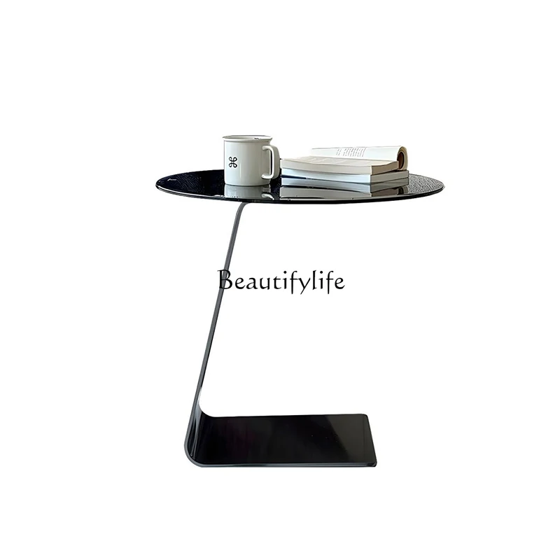 Italian Light Luxury Living Room Sofa C- Shaped Side Table Minimalist Creative Designer Model Glass Small Coffee Table