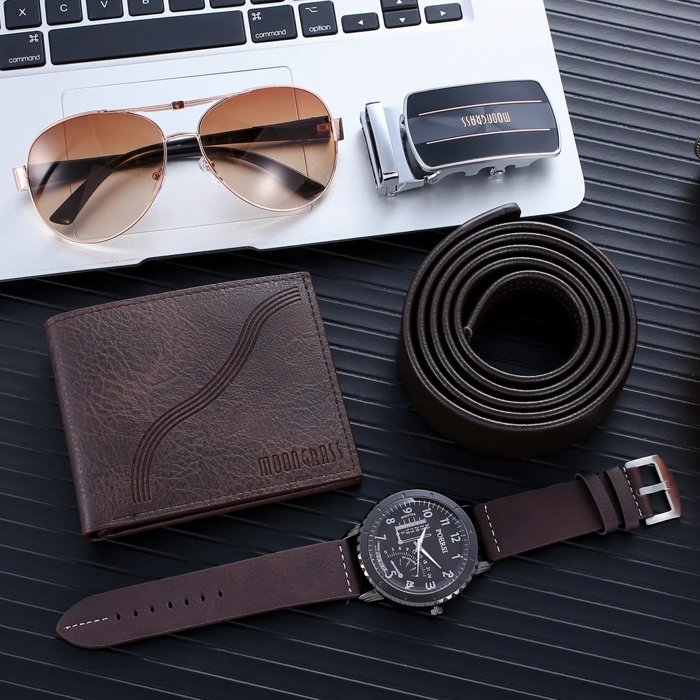 Men's Watch Gift Set Beautifully Packaged Watch Plus Belt Wallet Creative Simple Combination Set  A08223