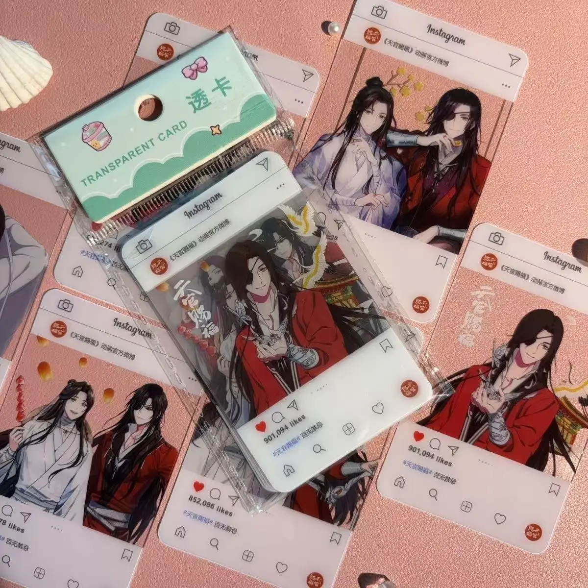 6Pcs/Pack Anime Tian Guan Ci Fu Xie Lian Hua Cheng Figure Photo Pvc Transparent Card Ornaments Card Photograph Prop Toys Gift