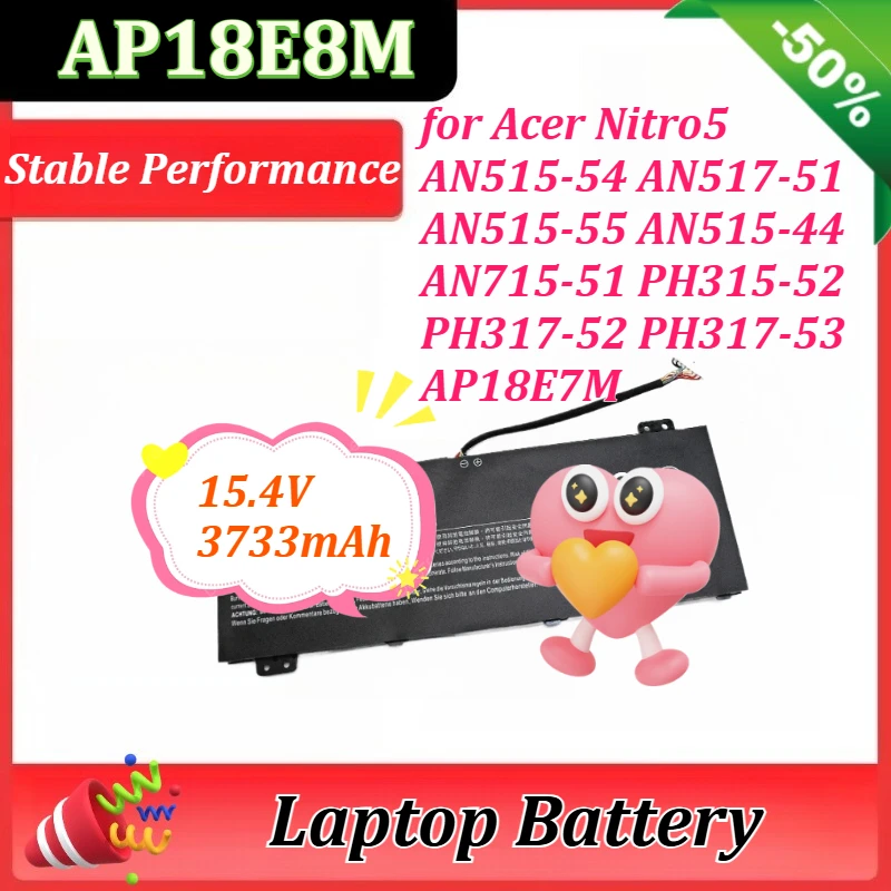 

Аккумулятор для ноутбуков Acer Nitro 5 AN515-54 AN517-51 AN515-55 AN515-44 AN715-51 PH315-52 PH317-52 PH317-53 AP18E7M, 15.4V 3733mAh, модель AP18E8M