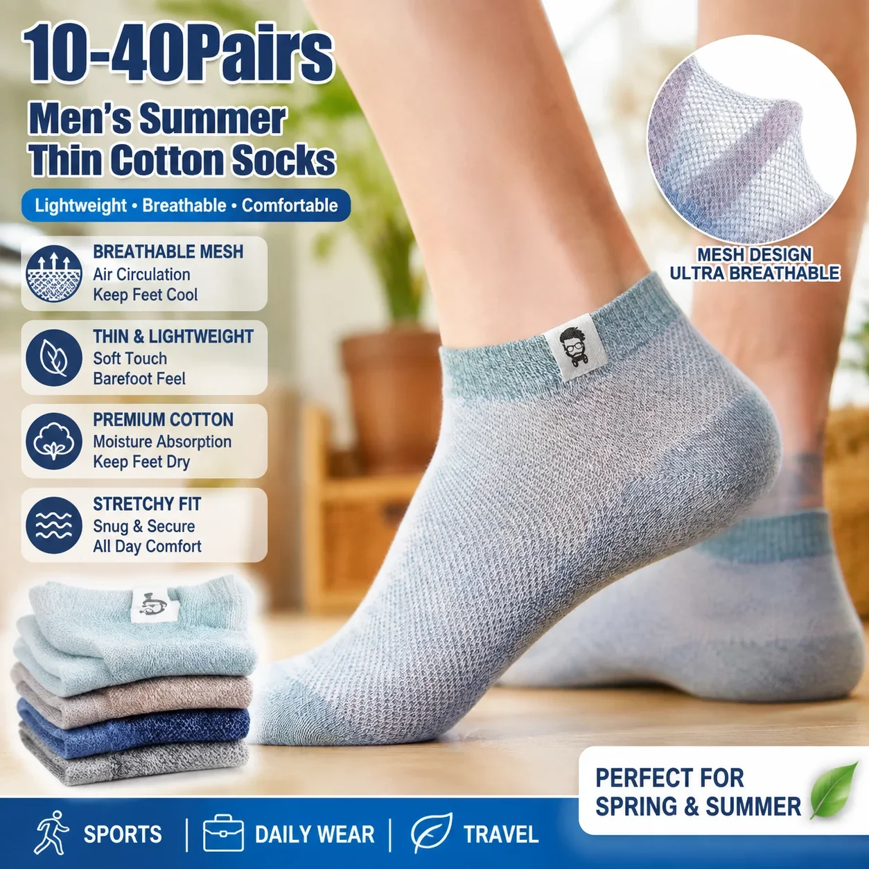 Men Summer Thin Cotton Mesh Breathable Socks Sports Casual Fashion Label Short Tube Boat Socks for Men Comfortable Lightweight