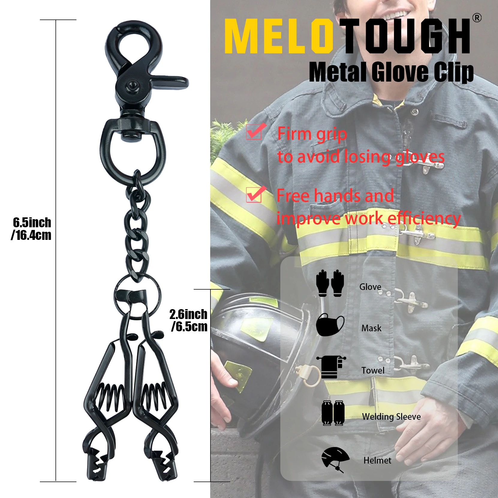 MELOTOUGH Metal Glove Clip Hevya Duty Glove Clips for Work Glove Holders Safety Glove Clip with 2 Alligator Clip for Pants