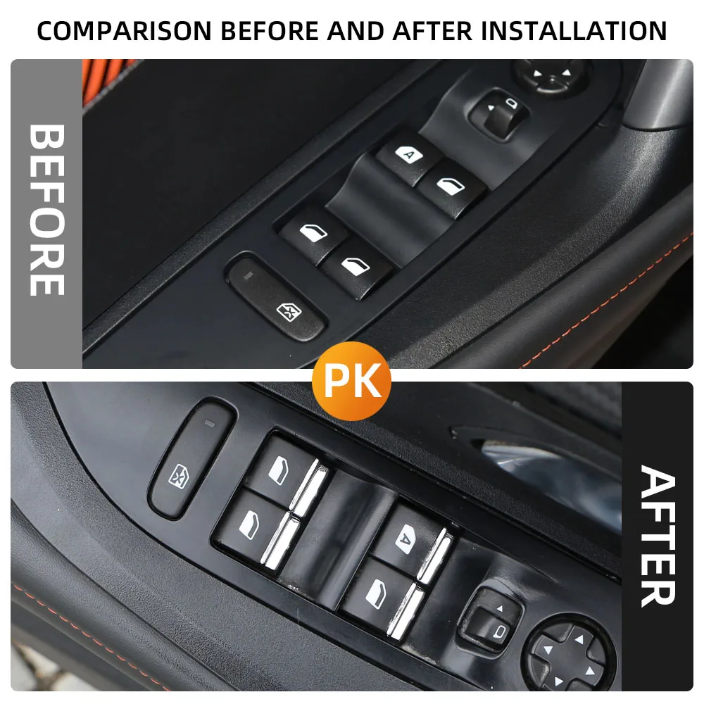 For Peugeot 208 E208 2020-2024 Auto Window Switch Cover Sequins Glitter Decorative Trim Car Interior Stickers Accessories