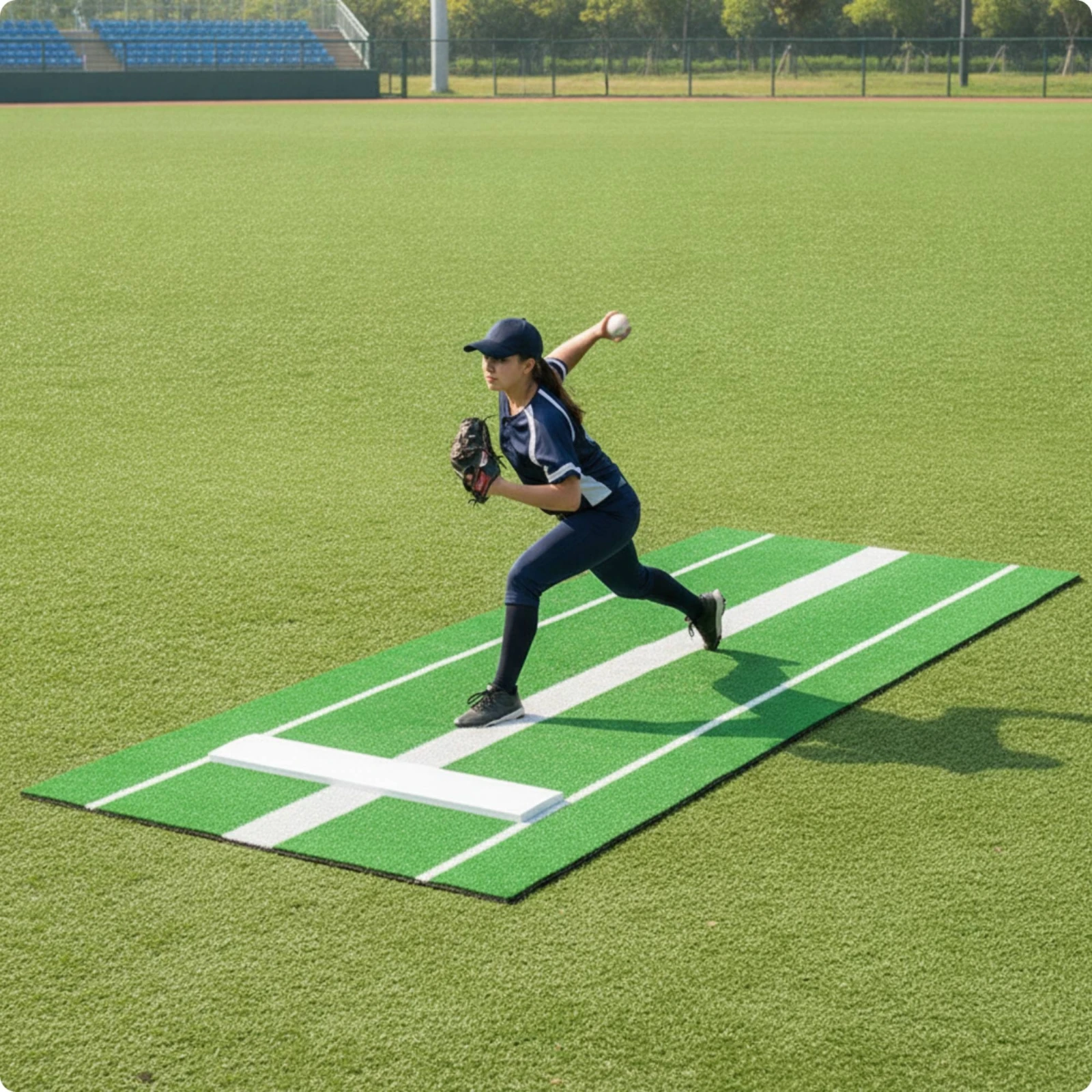 Baseball Mat with Base Plate Turf-Style Baseball Base Practice Mat Portable Roll-up for Softball Players, Backyard