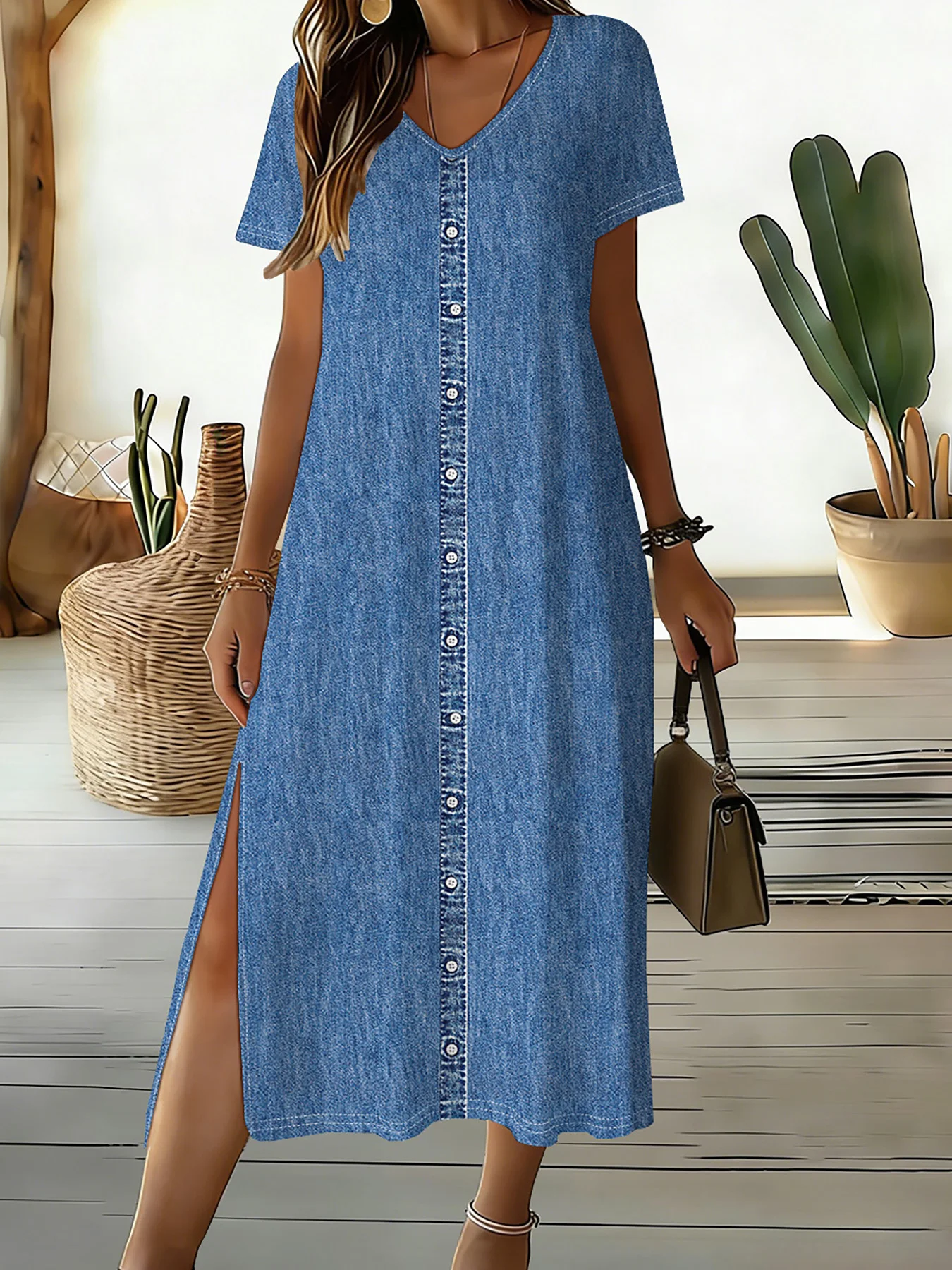 Robe femme coupe midi effet jean