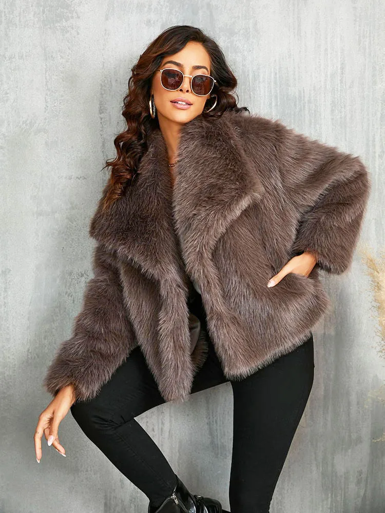 Fashion Oversized Turn Down Collar Fluffy Faux Fur Coat Women Vintage Faux Fur Jacket Coats Winter Coat Women Clothes 3167