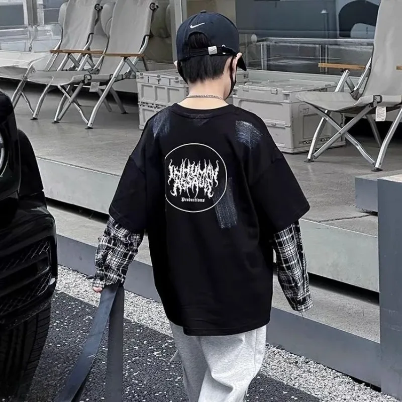 

Фальшивая детская одежда из двух предметов от 8 до 12 лет Футболка с длинными рукавами для мальчиков Футболка с рисунком Футболки Футболки для мальчиков и девочек