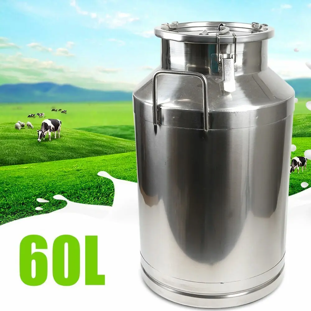 60L Stainless Steel Milk Can Beer Keg Wine Brew Storage Tank Canister Brewing Oil Pail Bucket Heavy-Duty w/ Silicone Seal Silver