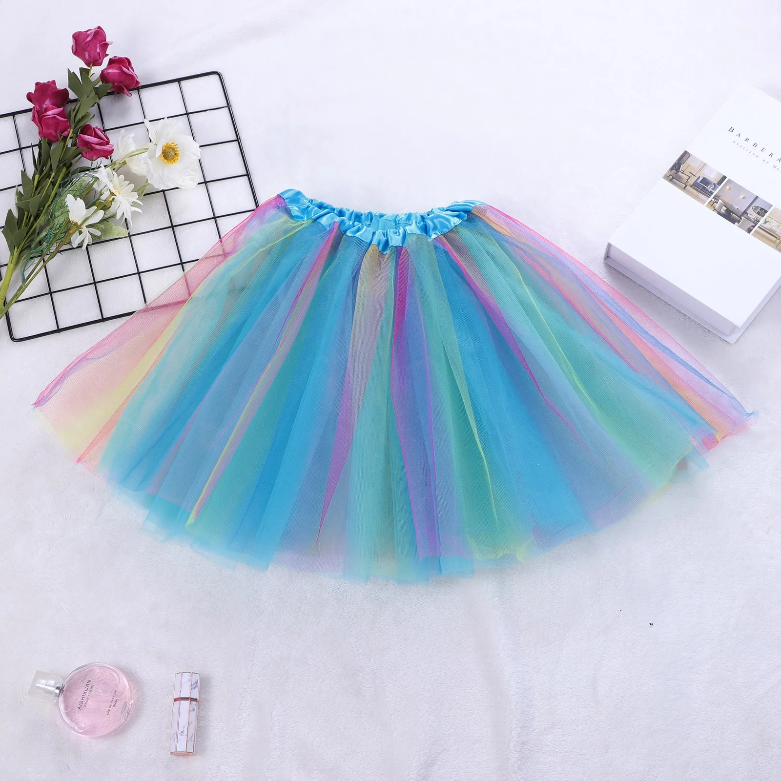 Women's Candy Color Colorful Tutu Skirt Support Half Body Puff Petticoat Small Elastic Low Waist Carnival Short Skirt Girls