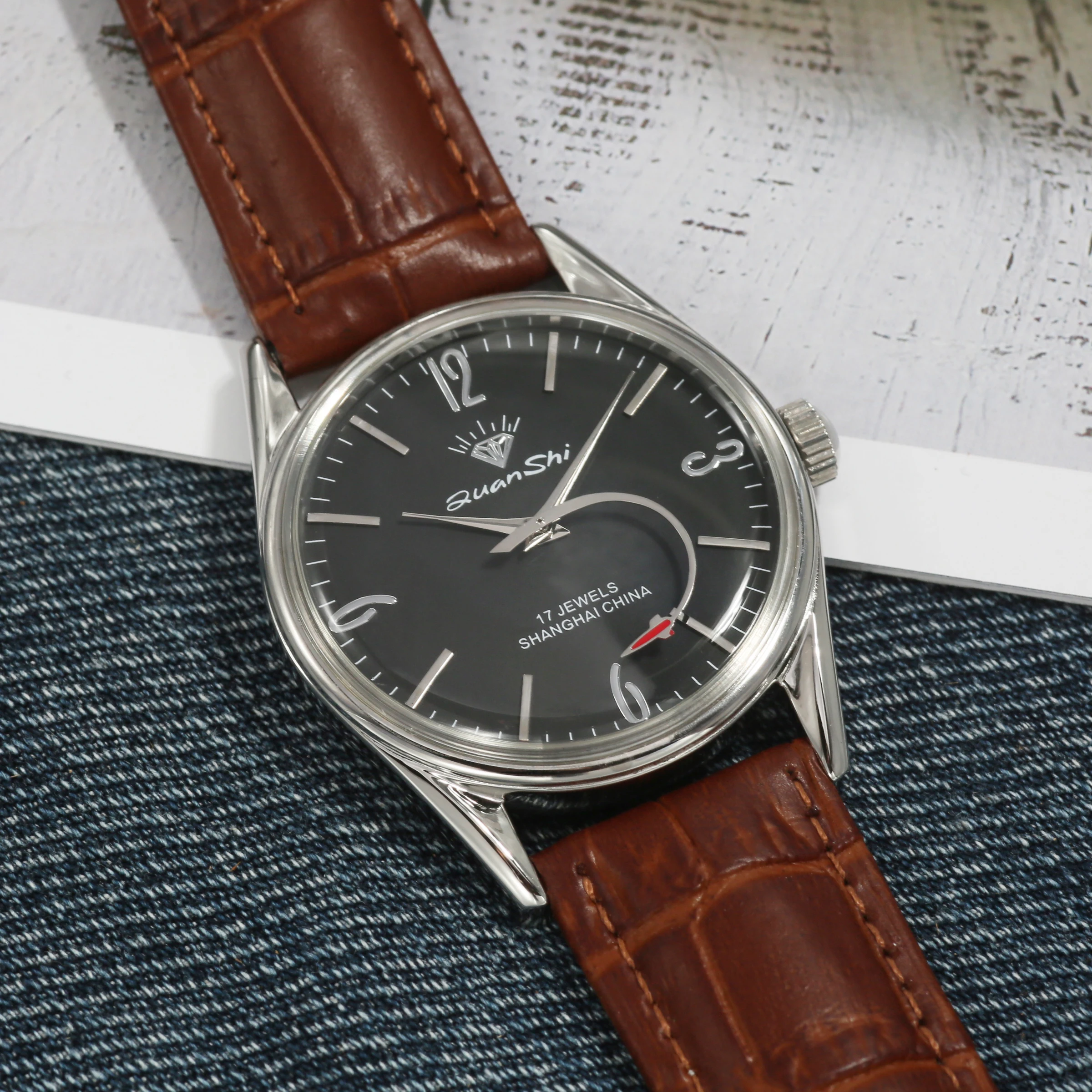 Shanghai Diamond 38MM Hand-Wind Mechanical Watch 7120 Waterproof china Watch for Men wholesale