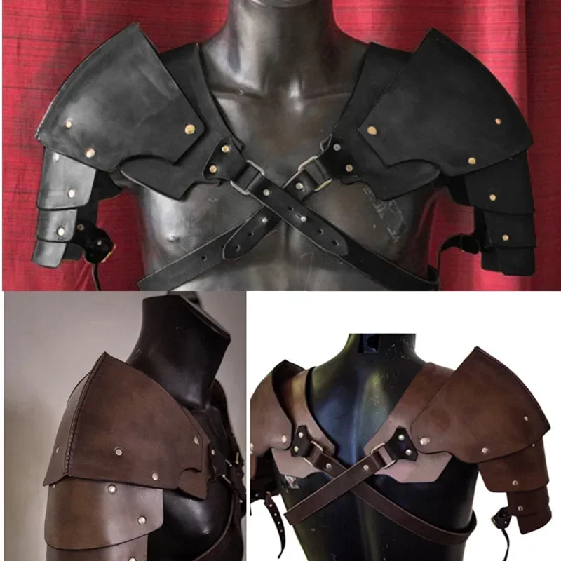 Medieval couro halloween renascentista ombro cavaleiro ajustável steampunk ombro armaduras capa cosplay festa traje masculino