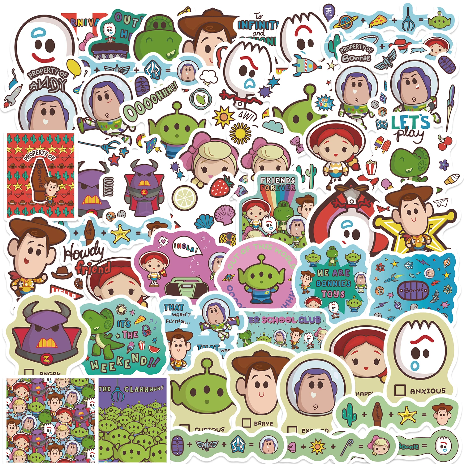 50PCS Disney Toy Story Stickers Movie Anime Cartoon Decal Skateboard Guitar Laptop Cute Kawaii Sticker Pack Kids Girl Boy Toys