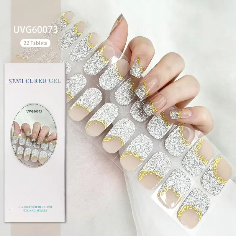 20/22/24Tips Glitter Kleurrijke Semi-Uitgeharde Gel Nagel Wraps Franse Nail Sticker Zelfklevende Volledige Cover Gel Nagel Manicure Decoratie