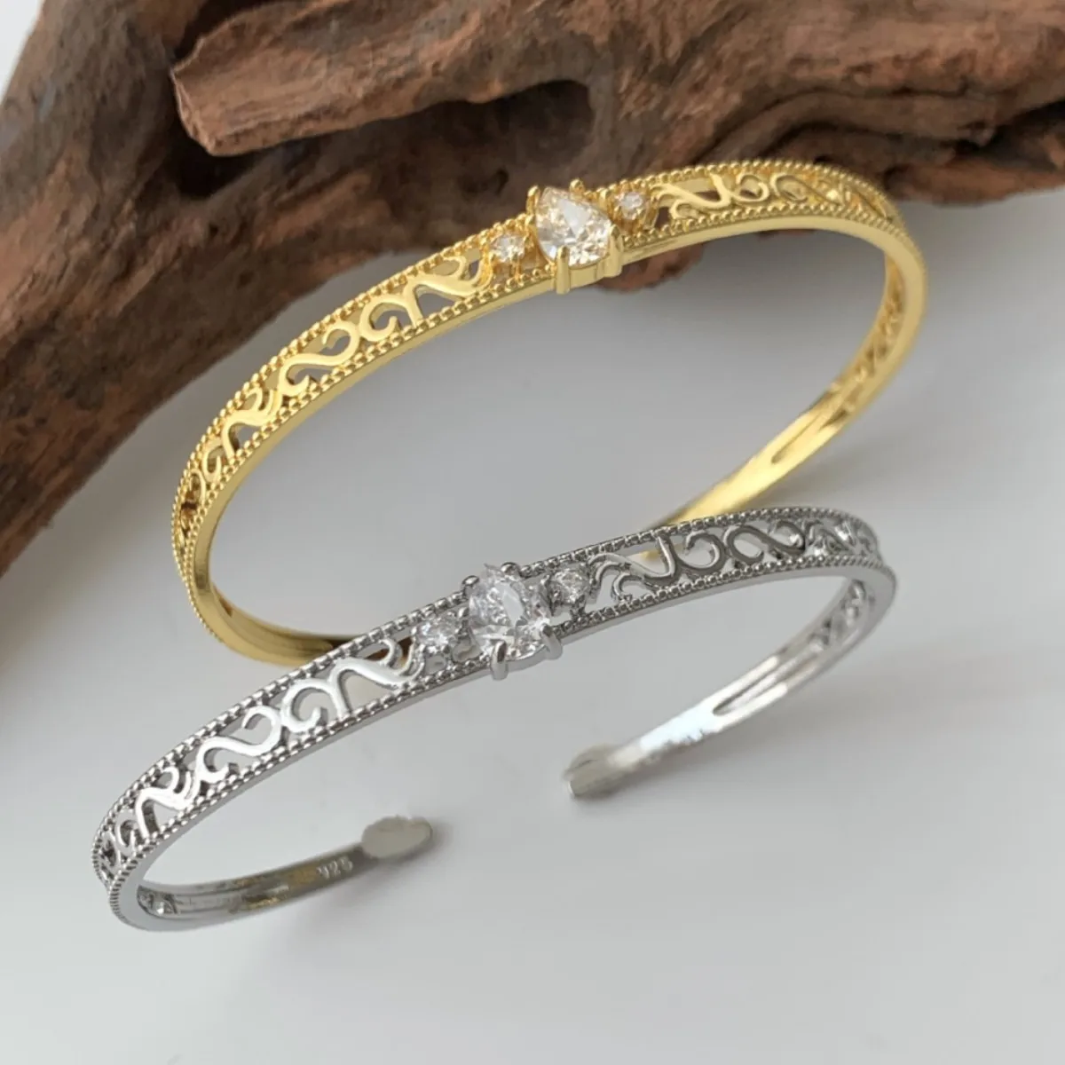PANJBJ 925 Sterling Silver Zircon Texture Bracelet For Women Hollow Out Ethnic Classic Anniversary Jewelry Gift Dropshipping