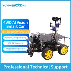 Yahboom-Programável Raspberry Pi Robot Car Robotics Kit com câmera USB, Módulo Ultrassônico, Use Programação Python, RPi 4