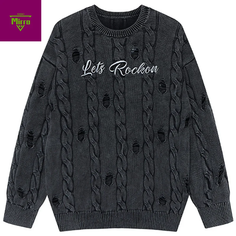 

Винтажные мужские свитера, уличная одежда, Harajuku, хип-хоп, большие свитера, вязаные джемперы, повседневные свободные свитера, трикотаж