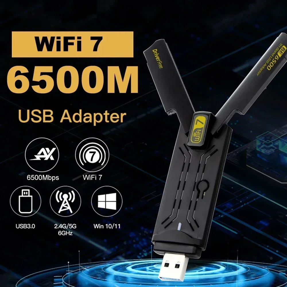 BE6500 Wifi 7 USB محول 6500Mbps ثلاثي الموجات 2.4G/5G/6G USB3.0 Adaptador بطاقة الشبكة اللاسلكية جهاز استقبال واي فاي دونغل للكمبيوتر المحمول #1