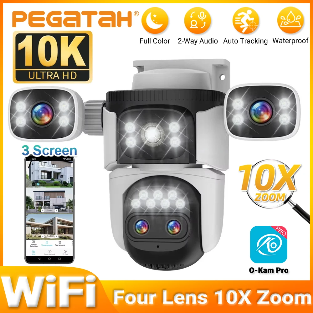 

PEGATAH 4K 20MP уличная камера безопасности 10-кратный оптический зум PTZ Wi-Fi камера с автоматическим отслеживанием человека 4-объектив с тремя экранами водонепроницаемая