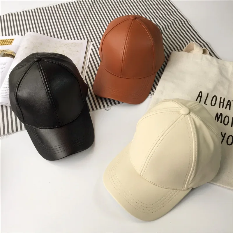 

High Quality Unisex Winter Cap PU Leather Baseball Cap Men and Women Outdoor Travel Solid Snapback Hat Men Trucker Cap