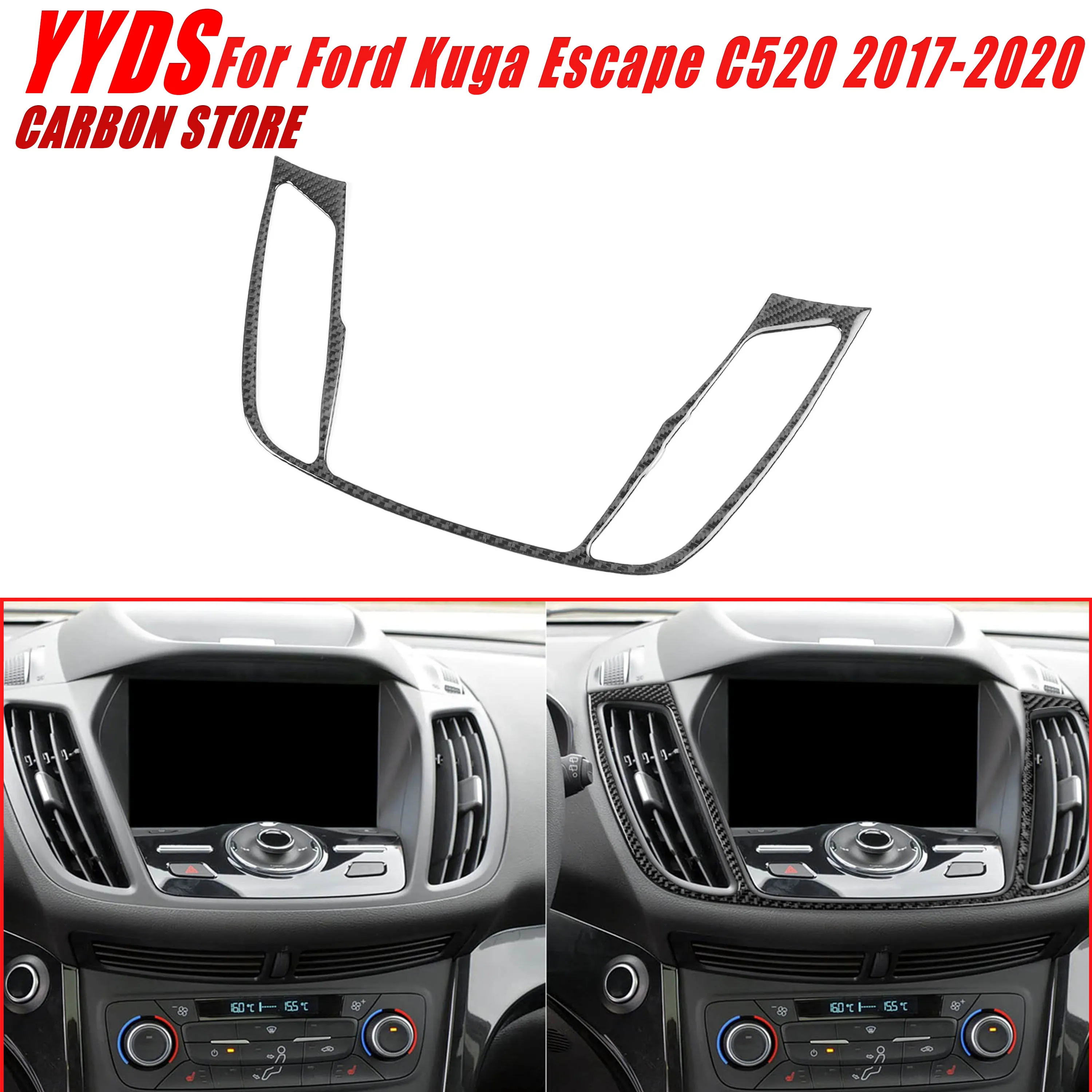 For Ford Kuga Escape C520 2017-2020 Real Soft Carbon Fiber Car Interior Dashboard Center AC Air Vent Outlet Panel Cover Trim