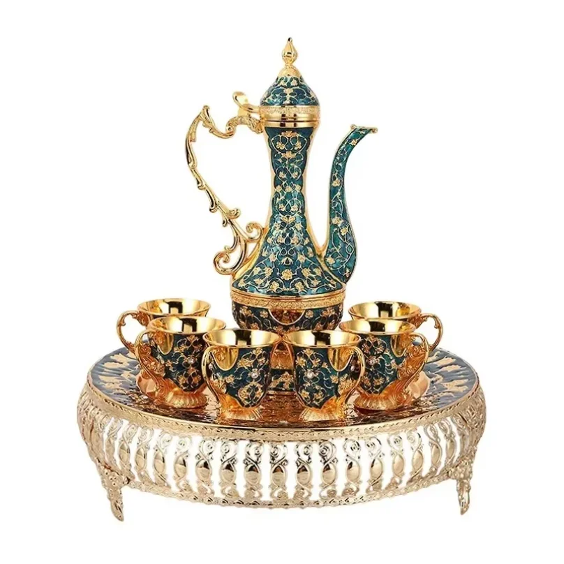 Vintage Turkish Coffee Cup Set Shiny Crystal Court Luxury Tea Service Set Moroccan Tea Glass Coffee Pot Wedding Gift Home Decor