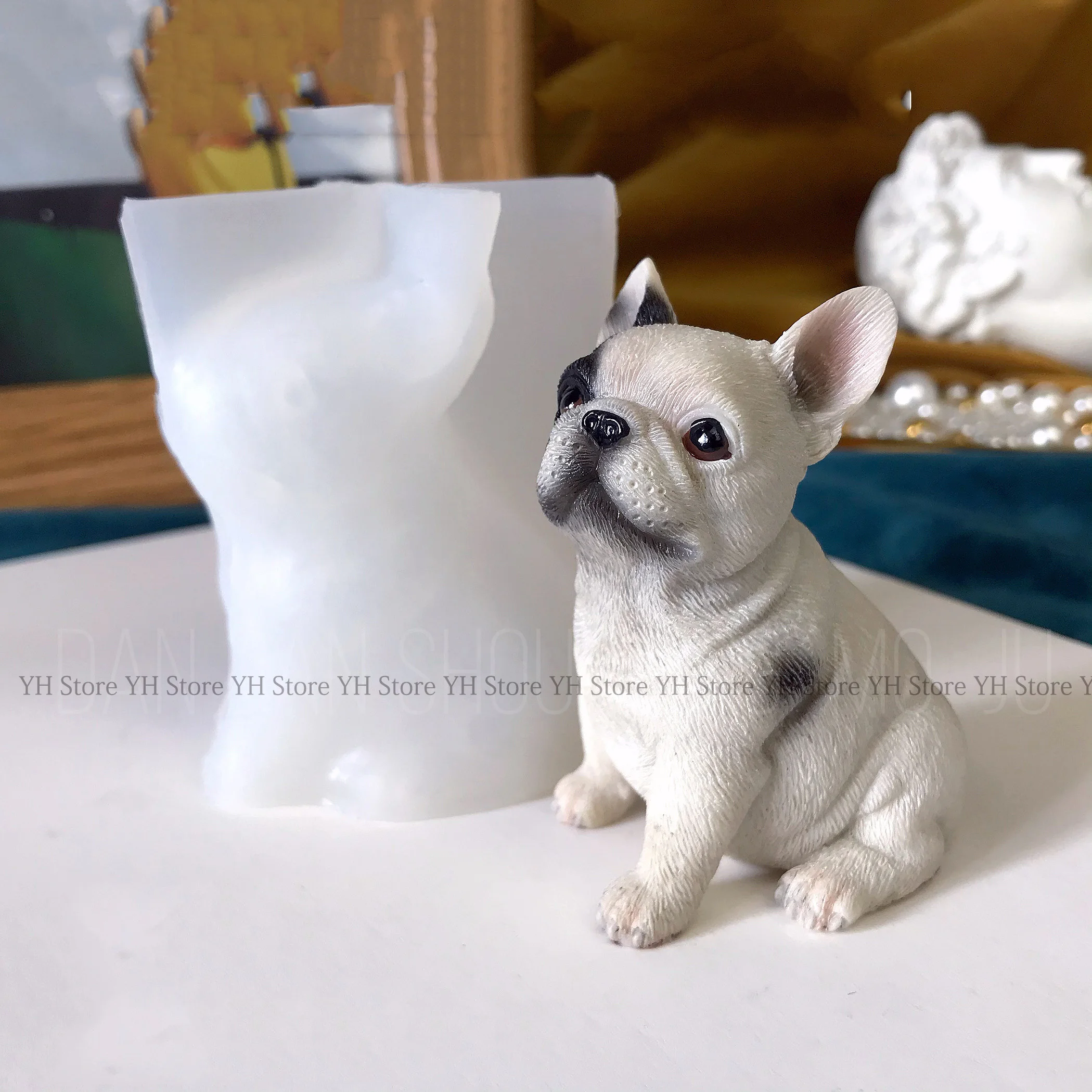 Bull Dog Epoxy Resin Silicone Mold Home Ornament Plaster Tools Birthday Candles 3D Dog Mold Cute Puppy Baking Molds Cake Decor