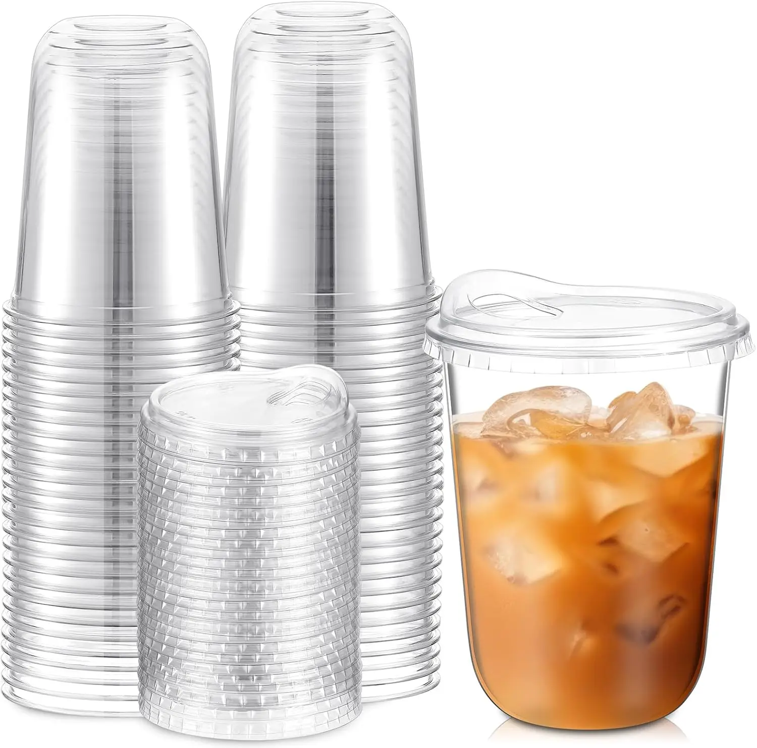 

Clear Plastic Cups with Strawless Sip Lids Disposable Round Bottom Togo Cups for Coffee Smoothie Cold Beverage Coffee Sh